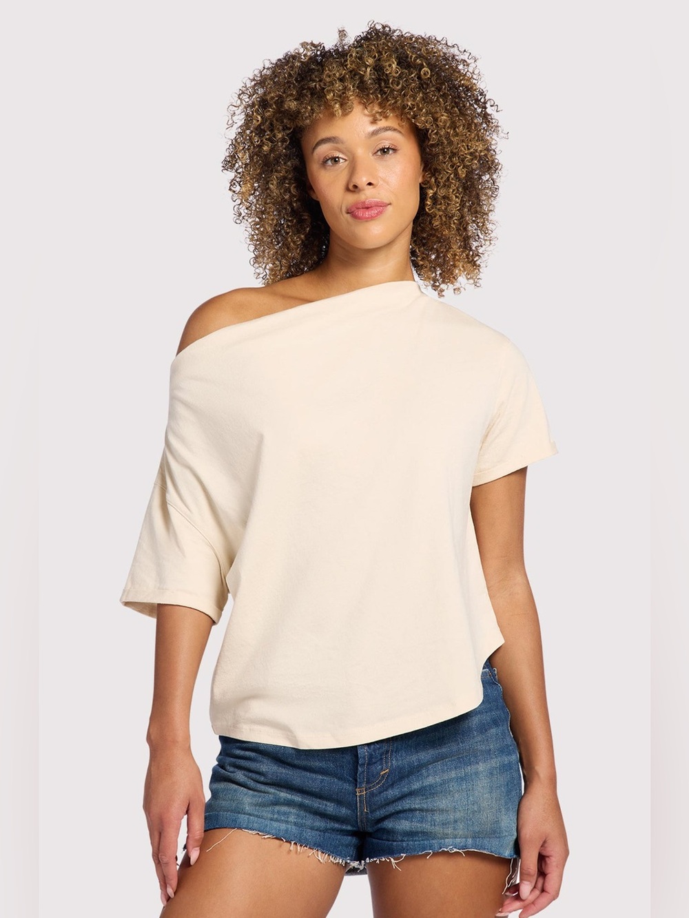 Nuuds Vintage Cotton Off The Shoulder Short Sleeve T-Shirt Tee Top Medium Bone